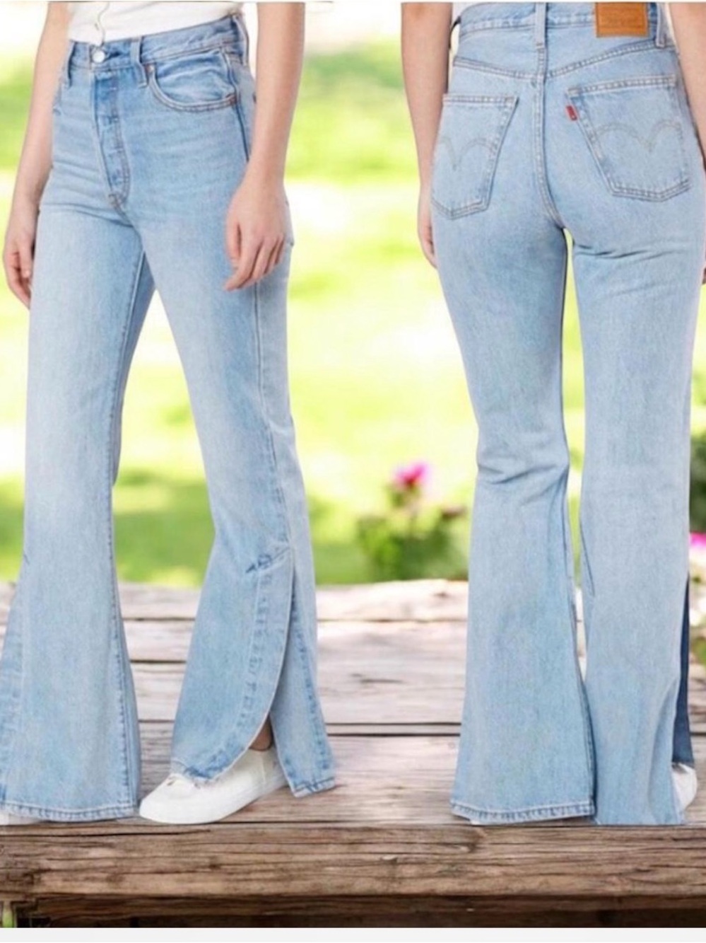 Levi's Light Blue High-Rise Flare Jeans with Front Slit